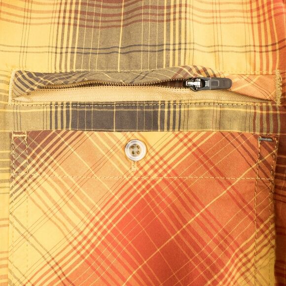 LL Bean Otter Cliff Shirt Mens Large Plaid Orange Yellow Zip Pocket Cotton Poly - Picture 7 of 16